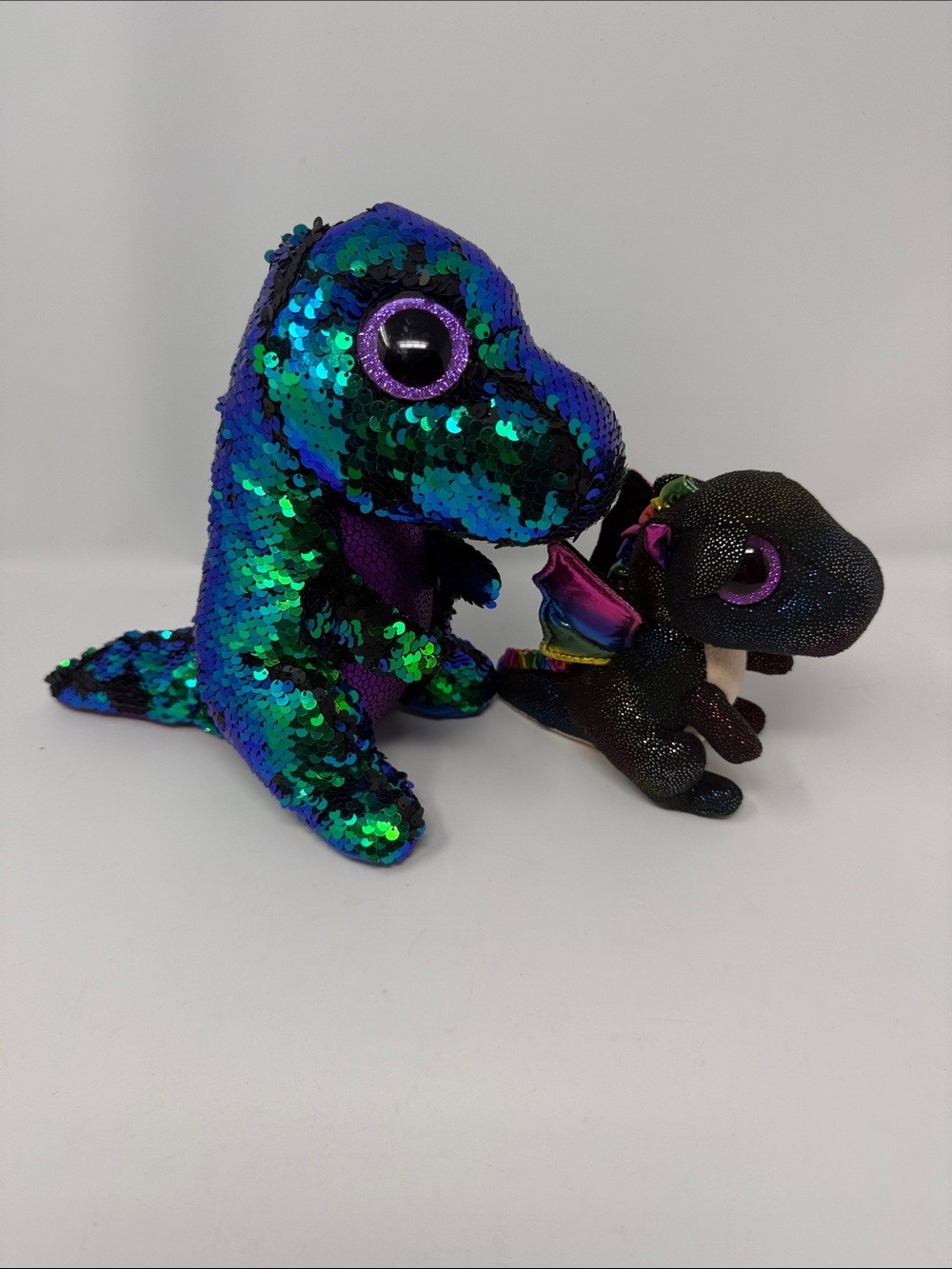 Ty Sequin Dragon Plush - Blue, Green & Purple Accents & Small Ty with wings